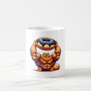 Taza De Café Gato musculoso levantando donut