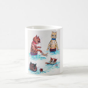 Taza De Café Gato nadando en la playa, Louis Wain.