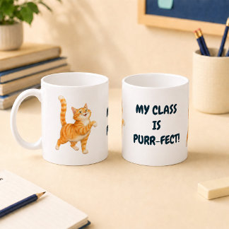 Taza De Café Gato Naranja Divertido Mi Clase Es Perfecta