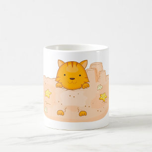 Taza De Café Gato naranja en escena de playa de castillo de are