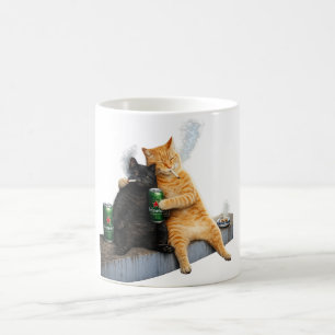 Taza De Café Gato Naranja Gato Negro Fumando Meme Antiguo Duo