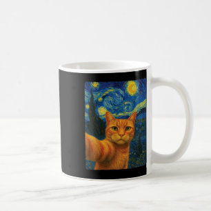 Taza De Café Gato Naranja Selfie Van Goghs Noche Estrellada Gat