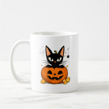 Gato Negro Adorable en Calabaza de Halloween