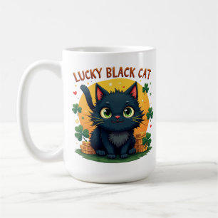Taza De Café Gato negro afortunado: Monedas y amante del Día de