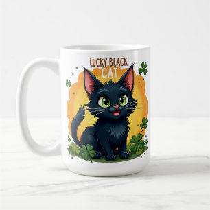 Taza De Café Gato negro afortunado: Monedas y amante del Día de