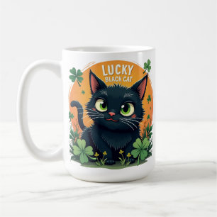 Taza De Café Gato negro afortunado: Monedas y amante del Día de