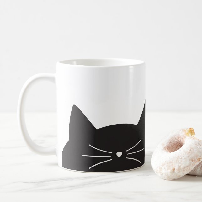 Taza De Café Gato negro, barbas y cola (Con donut)