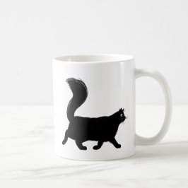 Taza De Café Gato negro caminando con cola larga y esponjosa