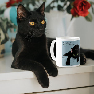 Taza De Café Gato Negro Cansado Azul Sarcástico Divertido