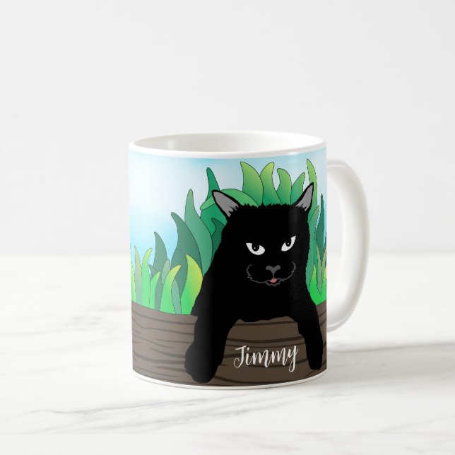 Taza De Café Gato negro colgando, (Anverso derecho)