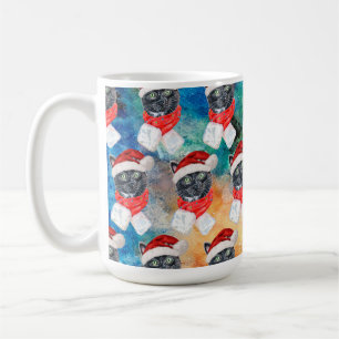 Taza De Café Gato Negro con Bufanda Roja Divertida Navidad
