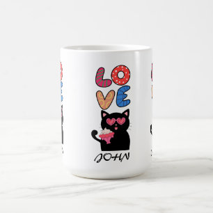 Taza De Café Gato Negro con Gafas de Sol en Forma de Corazón y