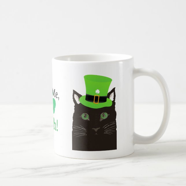 Taza De Café Gato negro con Gorra, Shamrock, bésame soy irlandé (Derecha)