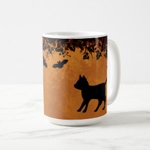 Taza De Café Gato negro con murciélago, Feliz Halloween