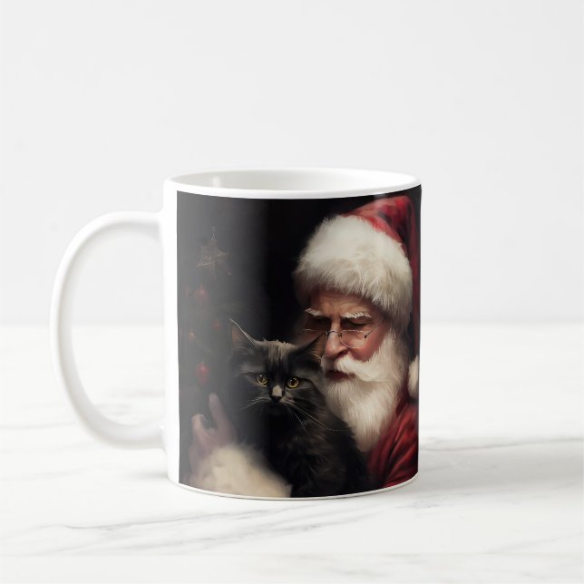 Taza De Café Gato negro con Navidades festivos de Santa Claus (Izquierda)