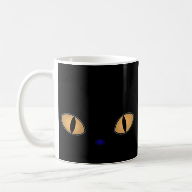 Taza De Café Gato negro con ojos grandes Naranjas (Izquierda)