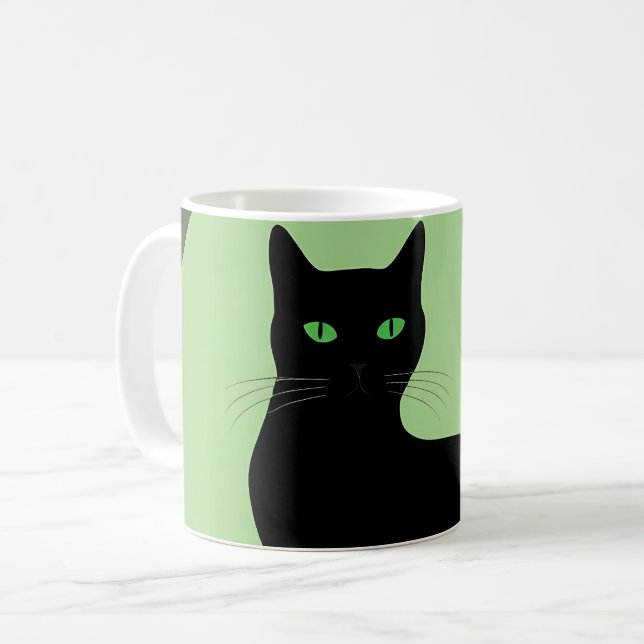 Taza De Café Gato negro con ojos verdes (Anverso izquierdo)