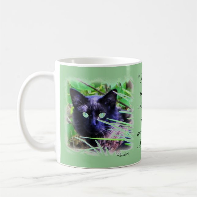 Taza De Café Gato negro con ojos verdes llamativos (Izquierda)