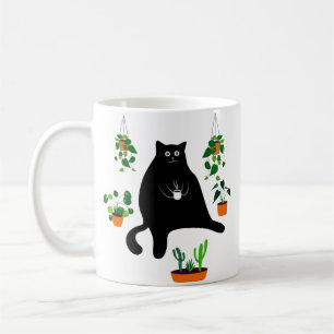 Taza De Café Gato negro con plantas, regalo divertido para gato