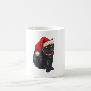 Taza De Café Gato negro con sombrero de Santa