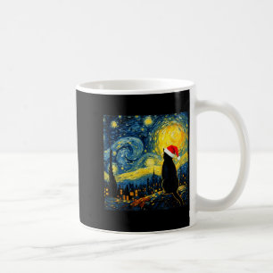 Taza De Café Gato negro con sombrero de Santa estilo Van Gogh N