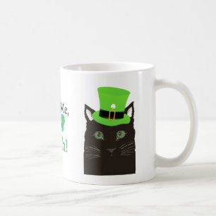 Taza De Café Gato negro con sombrero, trébol, bésame soy irland