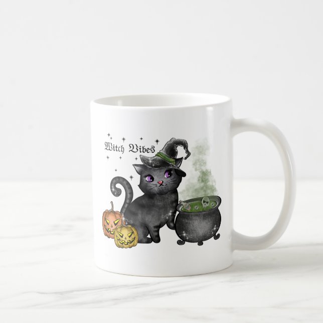 Taza De Café Gato negro de bruja | Vibes de bruja (Derecha)