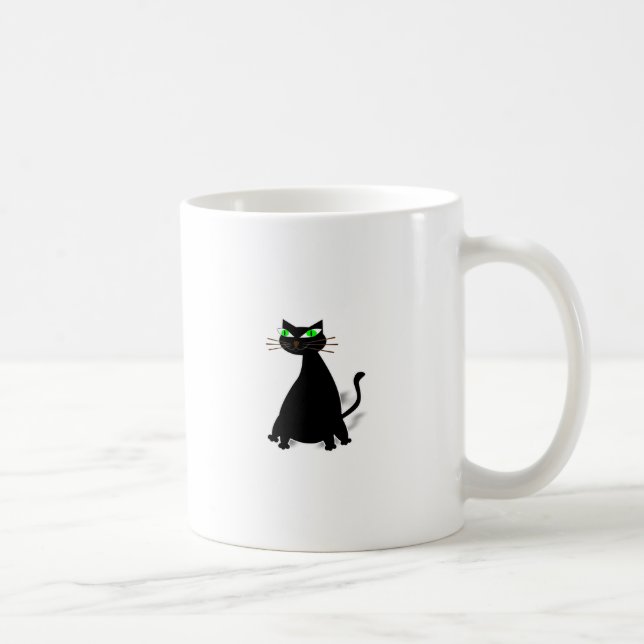 Taza De Café Gato negro de grasa con ojos verdes (Derecha)