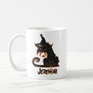 Taza De Café Gato Negro de Halloween Bruja Arañas Espeluznantes