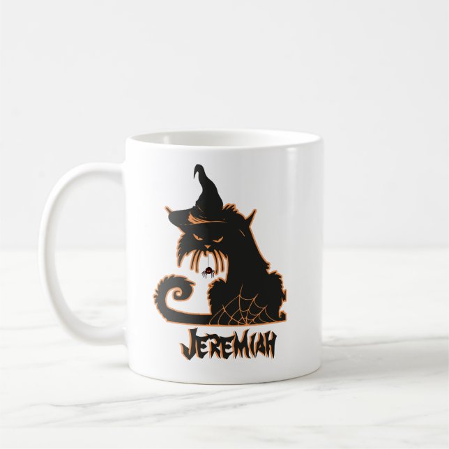Taza De Café Gato Negro de Halloween Bruja Arañas Espeluznantes (Izquierda)