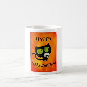 Taza De Café Gato negro de Halloween con el cráneo