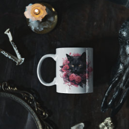 Taza De Café Gato negro de Halloween floral