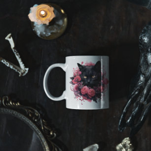 Taza De Café Gato negro de Halloween floral