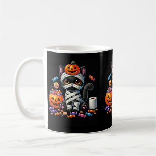 Taza De Café Gato negro de Halloween lindo calabaza truco o tra