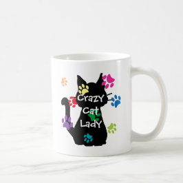 Taza De Café Gato negro de la dama loca y colores pintados