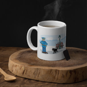Taza De Café Gato negro de mala suerte, policía y accidente