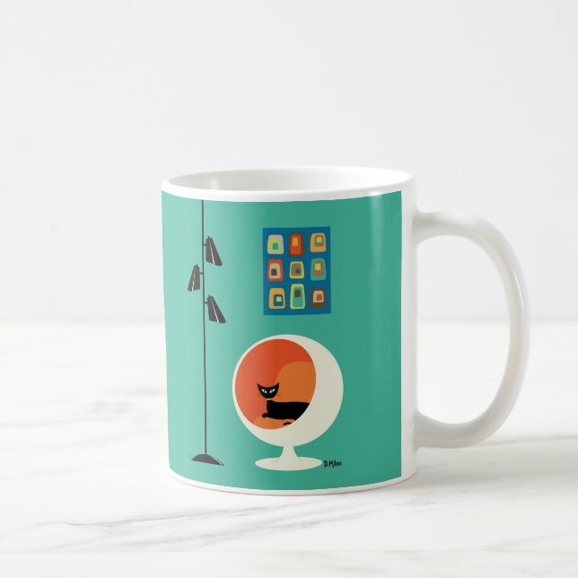 Taza De Café Gato negro de mediados de siglo con minióblongs (Derecha)