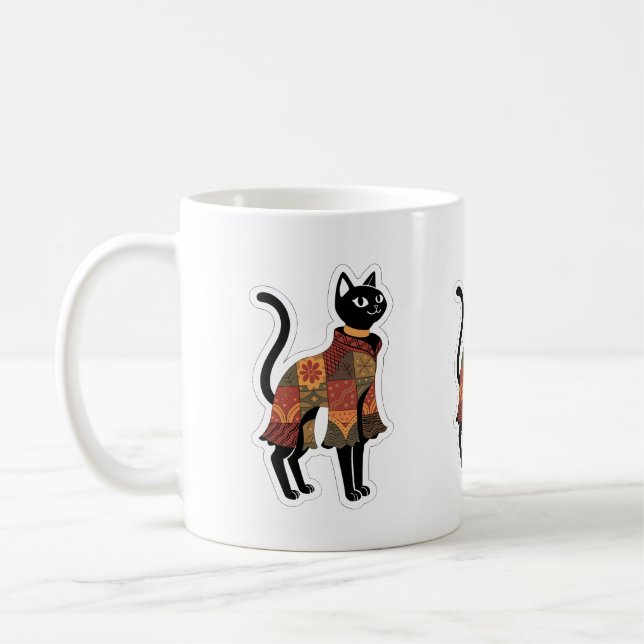 Taza de café gato negro de patchwork boho (Izquierda)