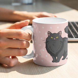 Taza De Café Gato Negro de Pelo Largo y Lindo Mamá Personalizad