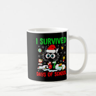 Taza De Café Gato negro divertido de Navidad Sobreviví 67 días