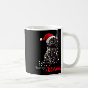 Taza De Café Gato Negro Divertido Feliz Bésame Pijama De Navida