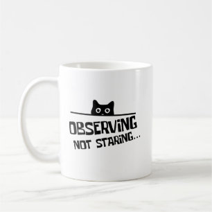 Taza De Café Gato Negro Divertido y Furtivo Observando Sin Mira