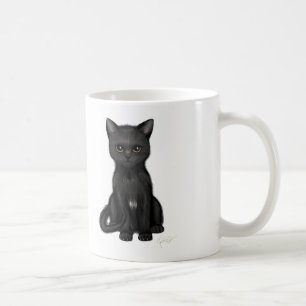 Taza De Café Gato negro dulce del gatito con los ojos de oro