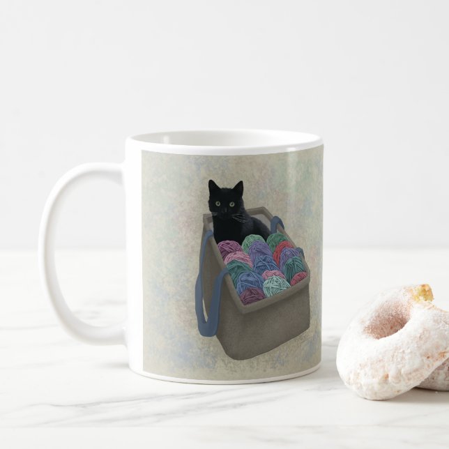 Taza De Café Gato negro en bolsa de hilados (Con donut)