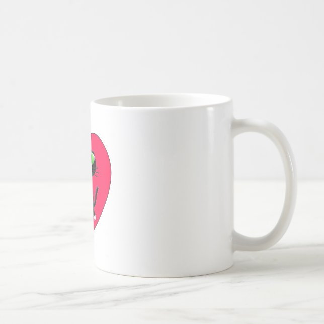 Taza De Café Gato Negro En Corazón Rojo (Derecha)