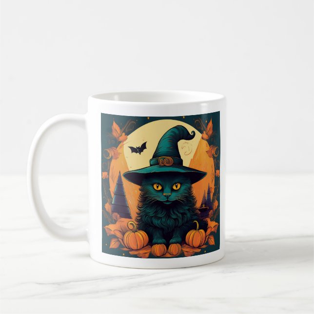 Taza De Café Gato negro en un Gorra de brujas (Izquierda)