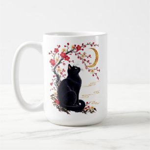 Taza De Café Gato negro en un jardín japonés de luna