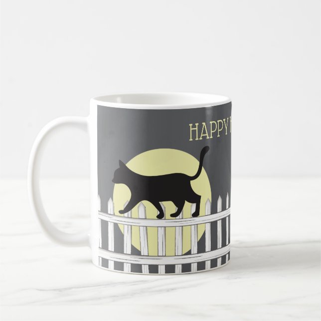 Taza De Café Gato negro espeluznante en la valla de boletos (Izquierda)