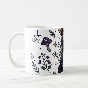 Taza De Café Gato negro familiar de bruja arte gótico de luna r