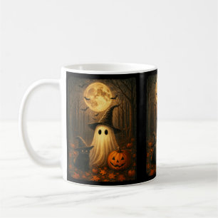 Taza De Café Gato Negro Fantasma Lindo Halloween Bruja Calabaza